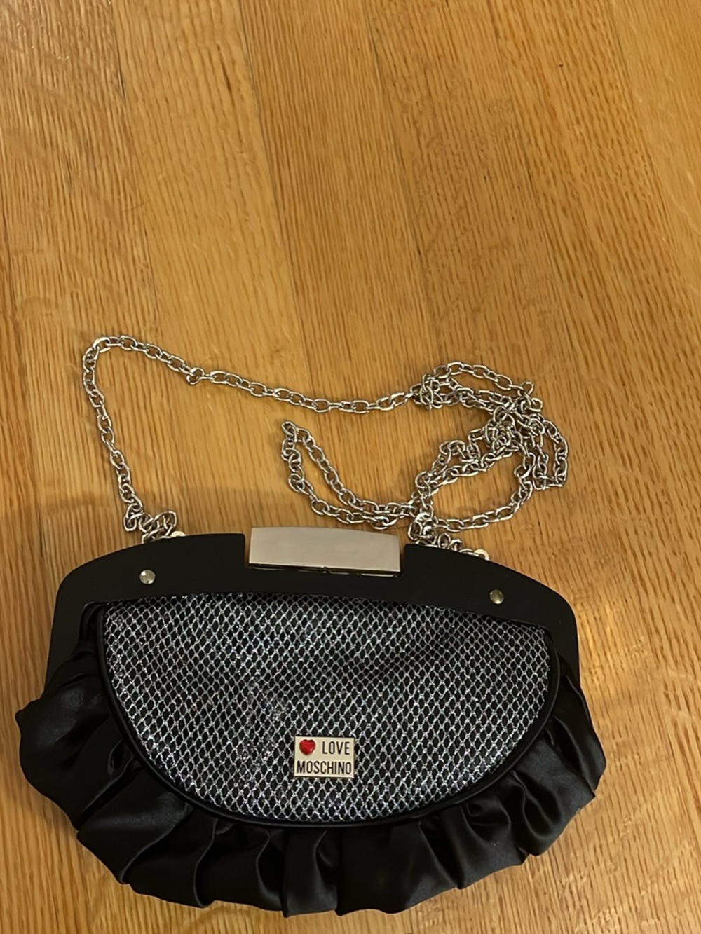 Love Moschino Black Clutch with Silver Mesh & Chain